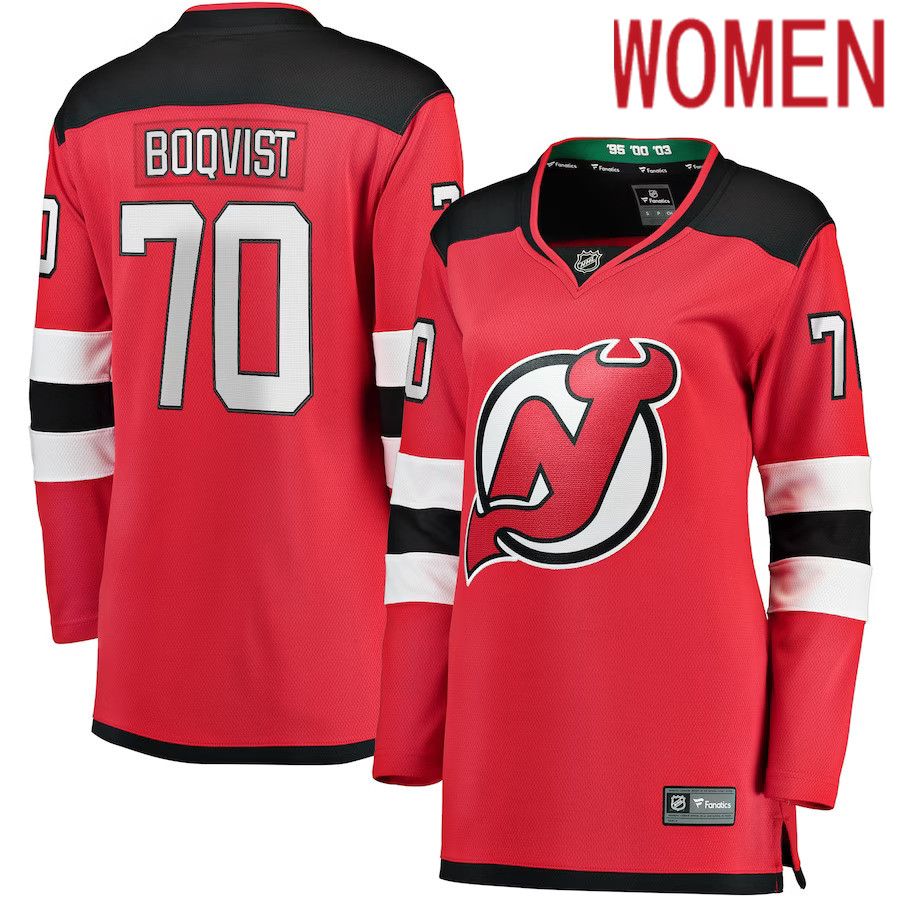 Women New Jersey Devils #70 Jesper Boqvist Fanatics Branded Red Home Breakaway Player NHL Jersey
